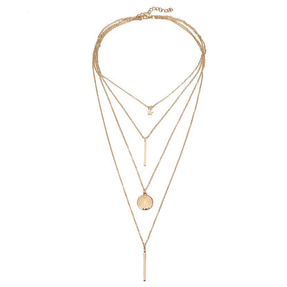 1 Modische, mehrlagige Halskette mit rundem Sternanhänger für Damen – Elegantes Accessoire, trendig