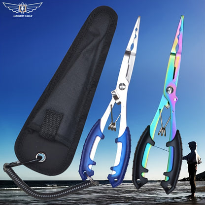 Pince de pêche résistante à l'eau salée avec dégorgeoir à anneaux brisés, dragonne et étui - Accessoires de pêche indispensables pour une gestion facile du matériel