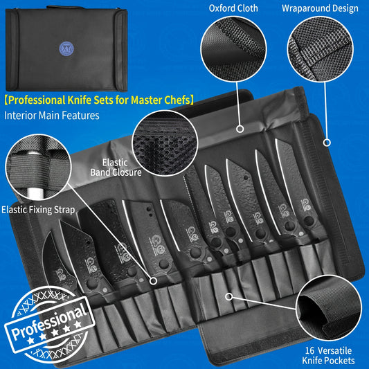 Professional Forged Knife Set With Roll Bag Scissors Honing Steel Whetstone, 10 Pcs Kitchen Knives Large Butcher Knife Set, Personalized Gifts For Women Men Birthday Christmas Mothers Fathers Unique Presents For Mom Dad Frien