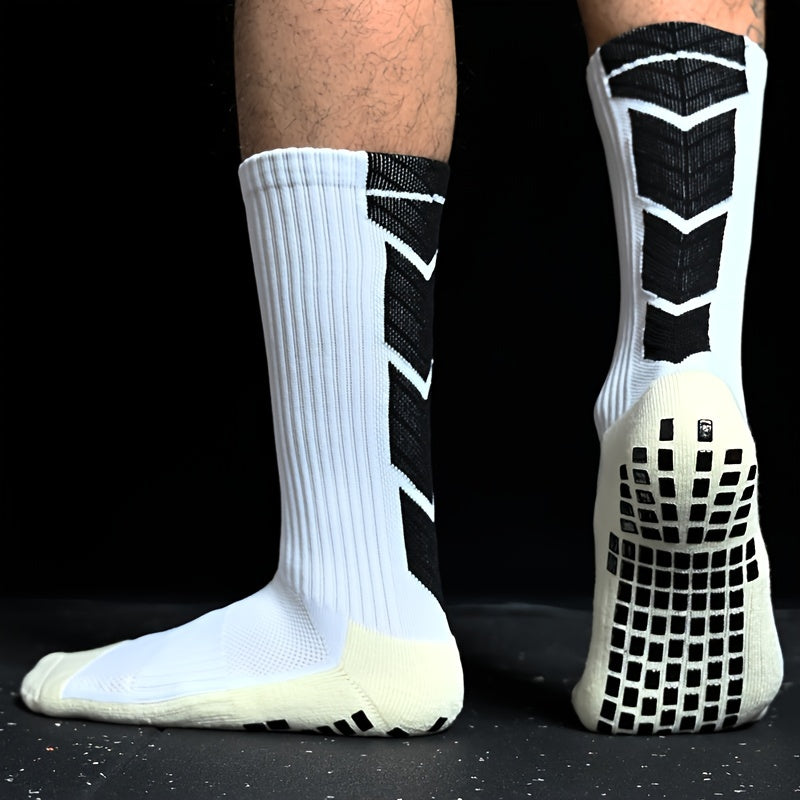 Rutschfeste, gepolsterte Fußballsocken mit Gummisohle – Anti-Rutsch-Trainingssocken mit rutschfester Traktion, Ganzjahres-Sportsocken für Fußball, Basketball, Laufen und Wandern