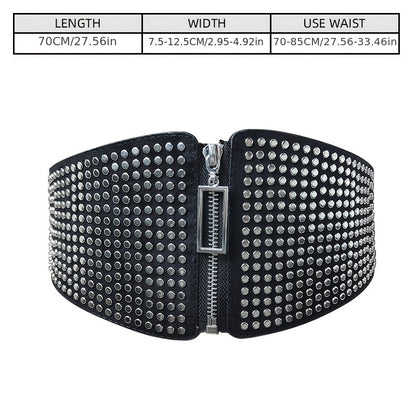 Wide Elastic Studded Belt Female Waist Gothic Plus Size Stretch Girdle Ladies Long Belts For Women Corset Waistband