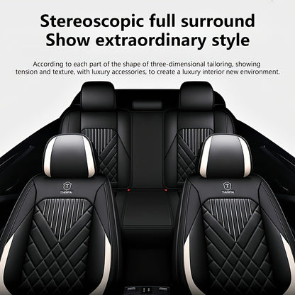 Luxury Full Faux Leather Car Seat Covers - Fit for 5-Seater Vehicles, Breathable & Stylish, All-Season Comfort