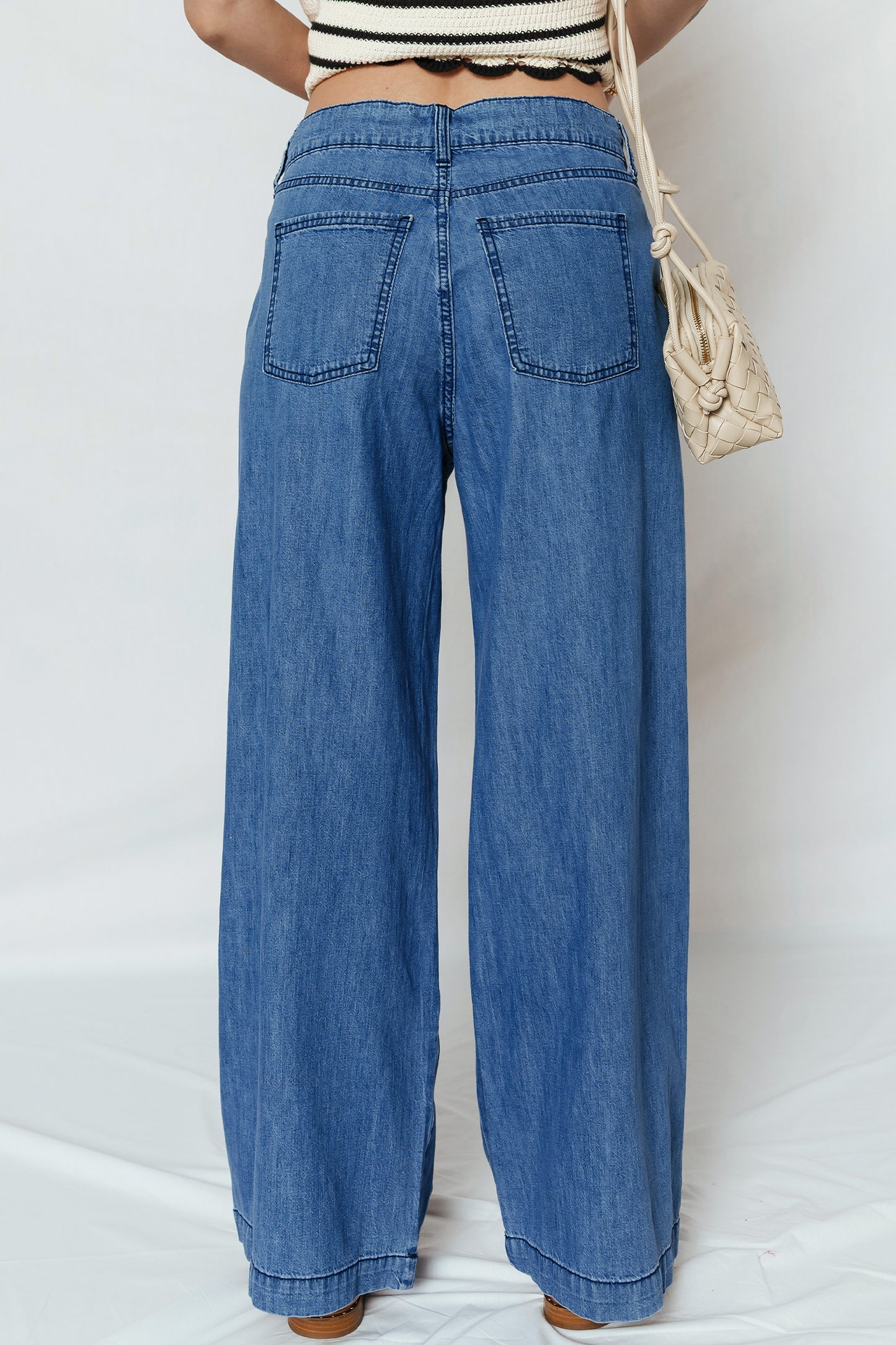 Dusk Blue Lace-up Pull on Wide Leg Jeans