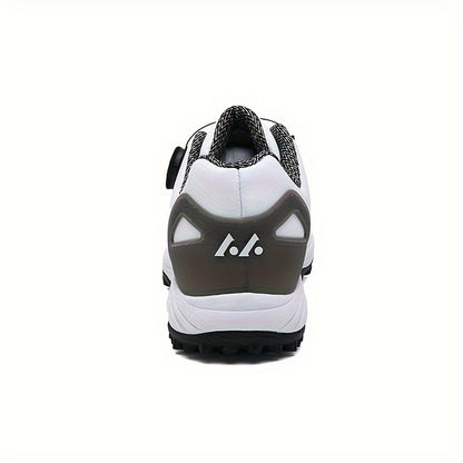 LEFUS Men's High Quality Golf Shoes with Non-Slip Rubber Sole & Swivel Button Closure - All-Weather All-Season Sneakers, Cushioned Insole, White & Black/Gray Athletic Footwear with Traction Tread - Ideal for Golf, Casual & Sp