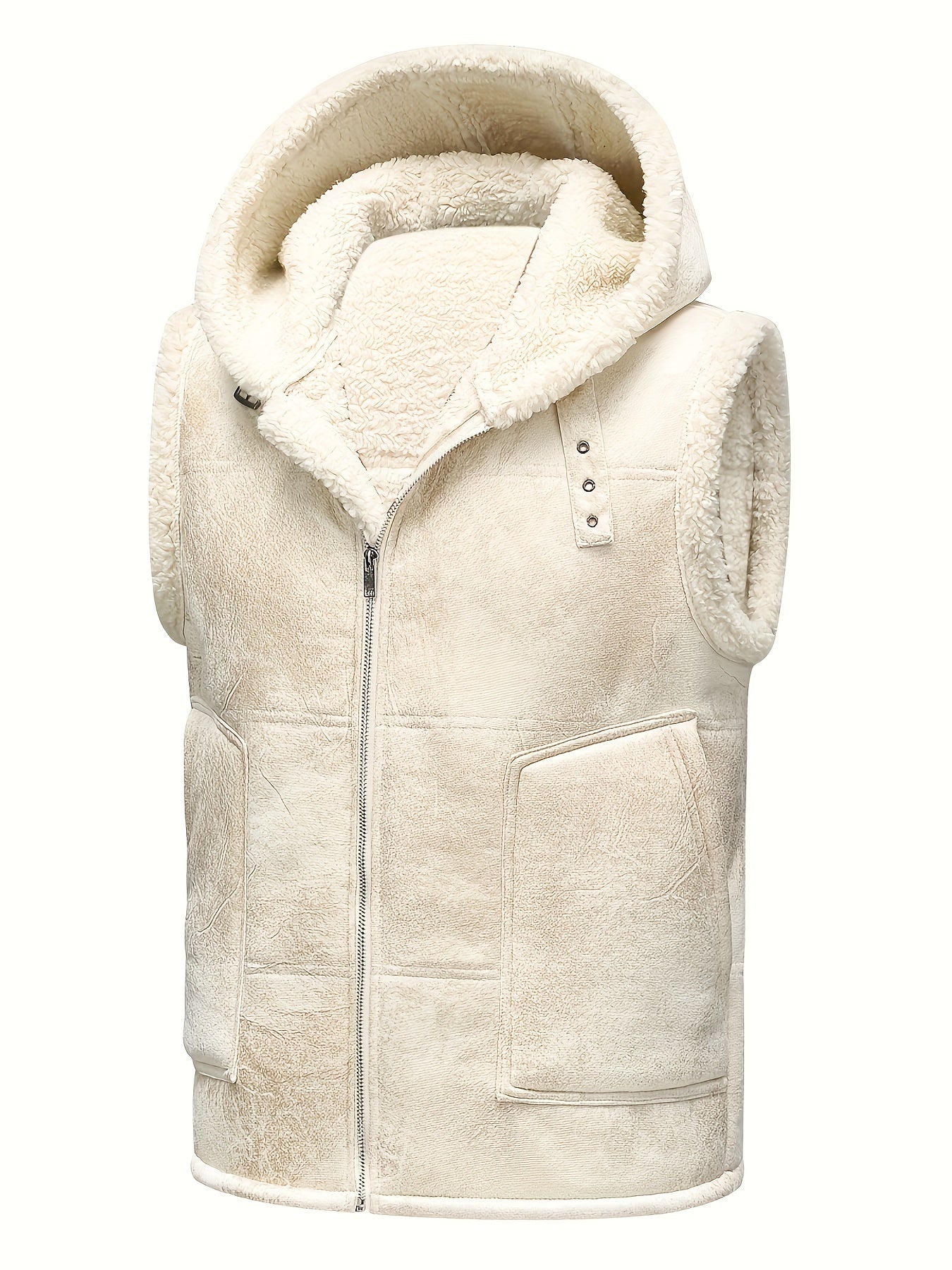 Men's Fleece-Lined Hooded Vest - Stylish Sleeveless Jacket with Zipper Pockets, Warm & Windproof for Casual Winter Wear, Olive Green, Daily Comfort Vest | Hooded Jacket | Functional Pockets