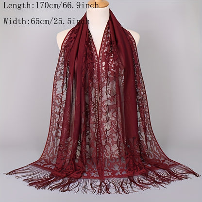[Schal aus floraler Spitze mit Quasten] Damen-Schal aus floraler Spitze mit Quasten, weicher Netzstoff mit Fransen, Brautschal für Hochzeits- und Abendkleider