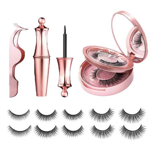 5 Paar magnetische Wimpern und Eyeliner-Set, wiederverwendbare 3D-Magnetwimpernverlängerung, kein Kleber erforderlich – Augen-Make-up-Sets für Mütter