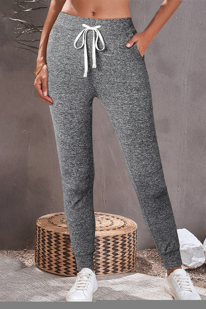 Black Drawstring Elastic Waistband Pocketed Joggers
