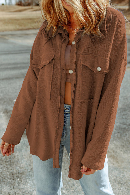 Black Contrast Flap Pockets Relaxed Shacket
