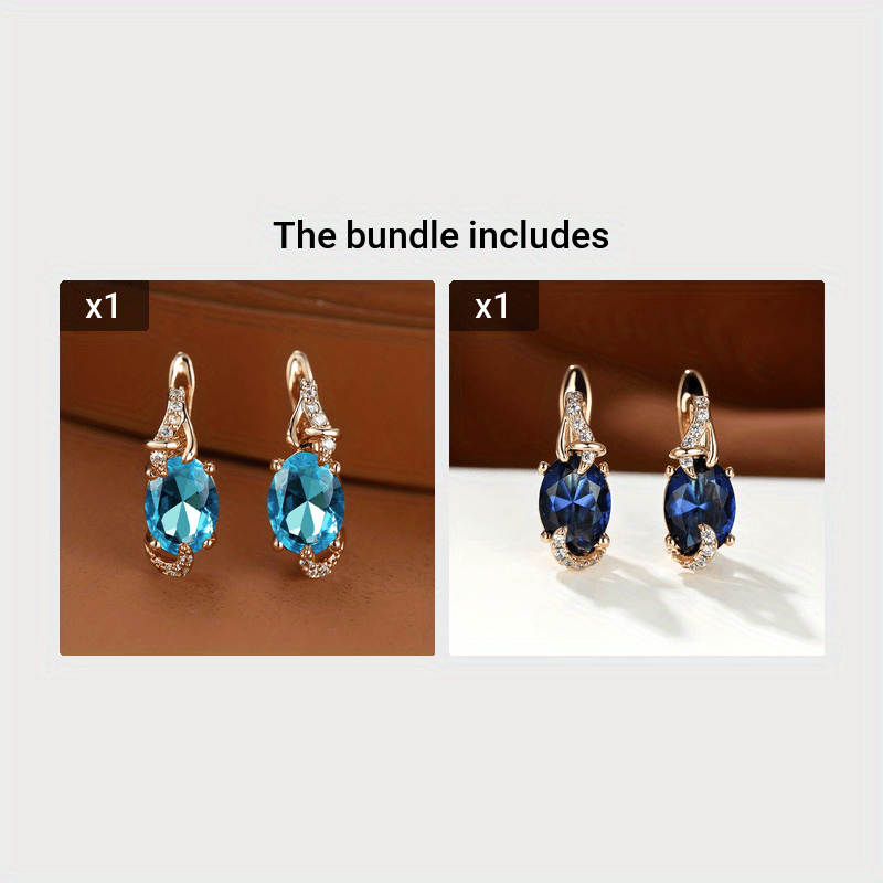 Elegante, 18 Karat vergoldete Ohrstecker mit blauem Stein – Rund- und Ovalschliff, synthetische Zirkonia, Ohrstecker aus Kupfer – Schmuck für jede Jahreszeit | Trendiges Design | Langlebige Vergoldung