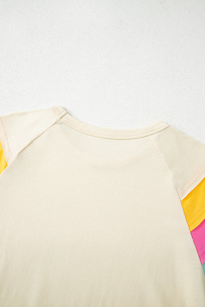 White Color Block Stitched Sleeve Loose T Shirt