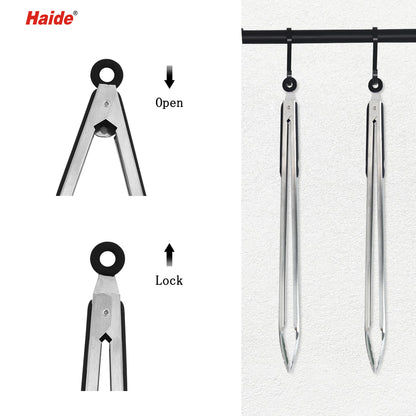 1pc 18inch Food Tongs Stainless Steel Silicone Heat Resistant Tongs Bread Clamp Salad Clip Outdoor Camping Picnic Hiking, Cookware Barbecue Tool Accessories