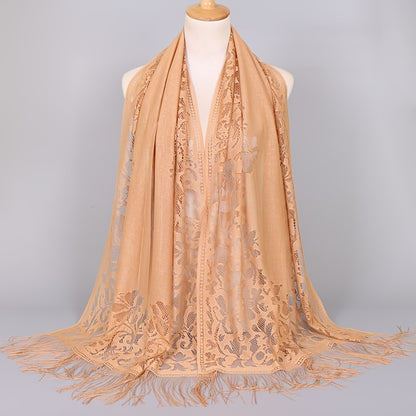 [Schal aus floraler Spitze mit Quasten] Damen-Schal aus floraler Spitze mit Quasten, weicher Netzstoff mit Fransen, Brautschal für Hochzeits- und Abendkleider
