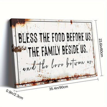 Bless The Food Before Us" Rustic Canvas Wall Art - Extra Large, Wooden Framed, Ready to Hang Decor for Kitchen & Dining Room, Farmhouse Style Christian Gift