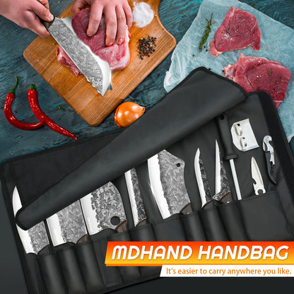 Professional 14pcs Kitchen Chef Knife Set Includes Roll Bag 3-7 Inch, Butcher, Cleaver, Boning, Utility, Splitting Knives for Meat Cutting Fruit Vegetable, High Carbon Stainless Steel Ultra Sharp, with Ergonomic Wood Handle,