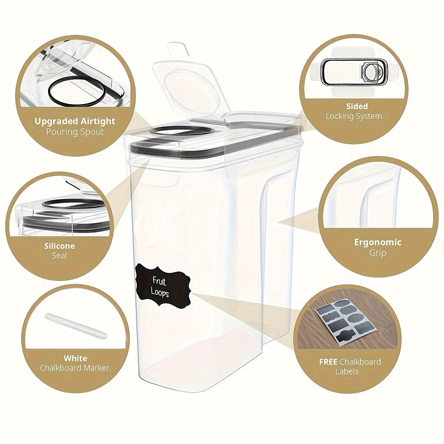 BPA-freie, luftdichte Kunststoff-Vorratsdosen, 2er-/4er-Pack, 2,5 l/88 oz, 4-teiliges Set mit Etiketten, stapelbar und platzsparend, spülmaschinenfest, schwarz, für Müsli, Snacks, Zucker, Küchenorganisation, Müslispender, moderne Küche
