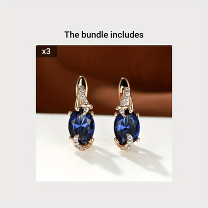 Elegante, 18 Karat vergoldete Ohrstecker mit blauem Stein – Rund- und Ovalschliff, synthetische Zirkonia, Ohrstecker aus Kupfer – Schmuck für jede Jahreszeit | Trendiges Design | Langlebige Vergoldung