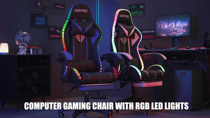 LED Gaming Chair With Wireless Speakers And Massage Big And Tall Video Game Chair For 397lbs With Footrest Reclining High Back Computer Desk Chair