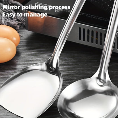 5pcs Stainless Steel Kitchen Utensil Set with Wooden Handles - Durable Metal Cooking Tools Including Slotted Turner, Solid & Slotted Spoons, Rice Paddle - Non-Electric, Rust-Resistant Cookware Accessories
