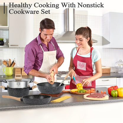 5/12/15pcs Non-stick Pan & Pot Set, Kitchen Cookware Set Detachable Handle, Non-stick Cooker Induction Cookware Set, Detachable Handle, Cookware Set for Commercial Cooking Tools