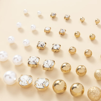 20 Pairs Simple Multi-Size Stud Earrings Set | Zinc Alloy and Glass, Suitable for Daily and Gift Giving Occasions, Perfect for All Seasons