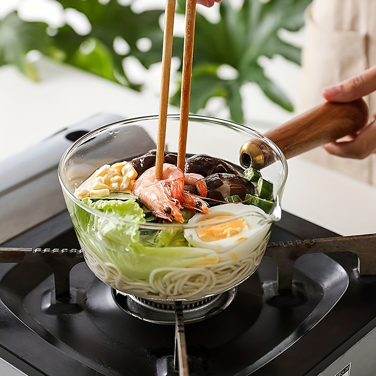[Clear Glass Saucepan] 1pc High Borosilicate Glass Single Handle Clear Pot - Non-stick Stove Top Saucepan - Milk Butter Heating Instant Noodle Cookware