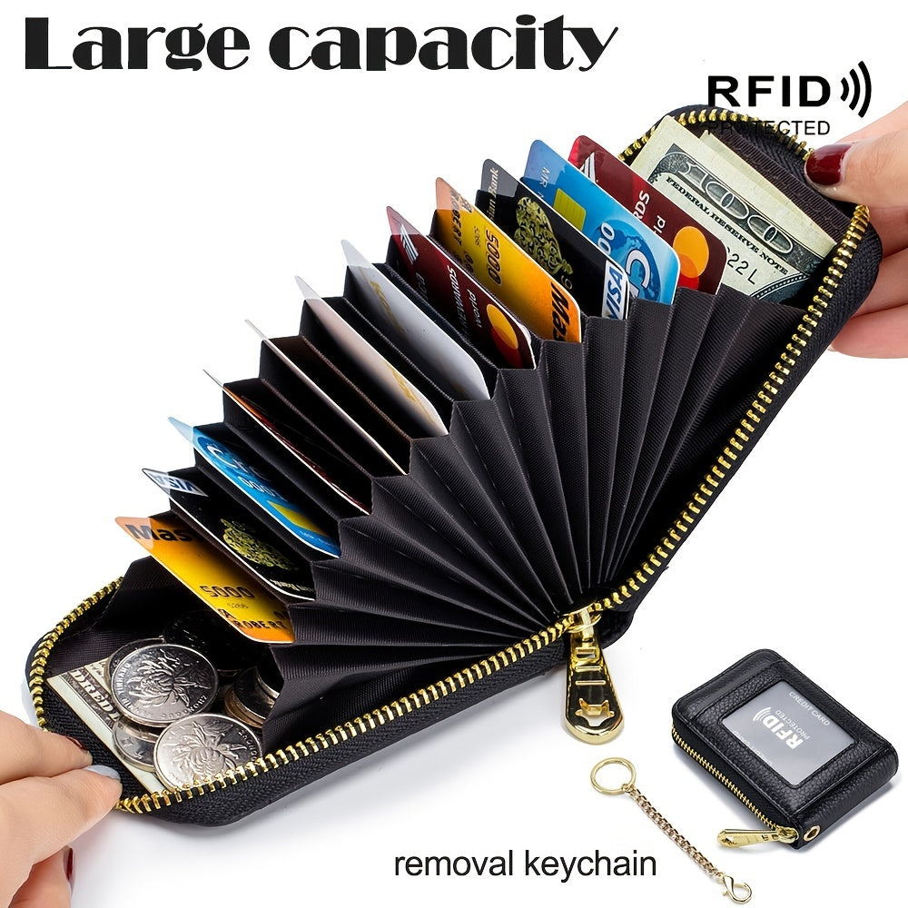 [Porte-cartes RFID] Porte-cartes RFID décontracté, portefeuille multi-compartiments - Étui à cartes zippé simple