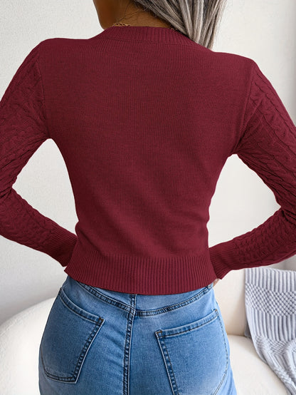 Damen-Langarmpullover mit Lochmuster | Hochelastisches Material, Rundhalsausschnitt, sexy, figurbetont, Herbst/Winter