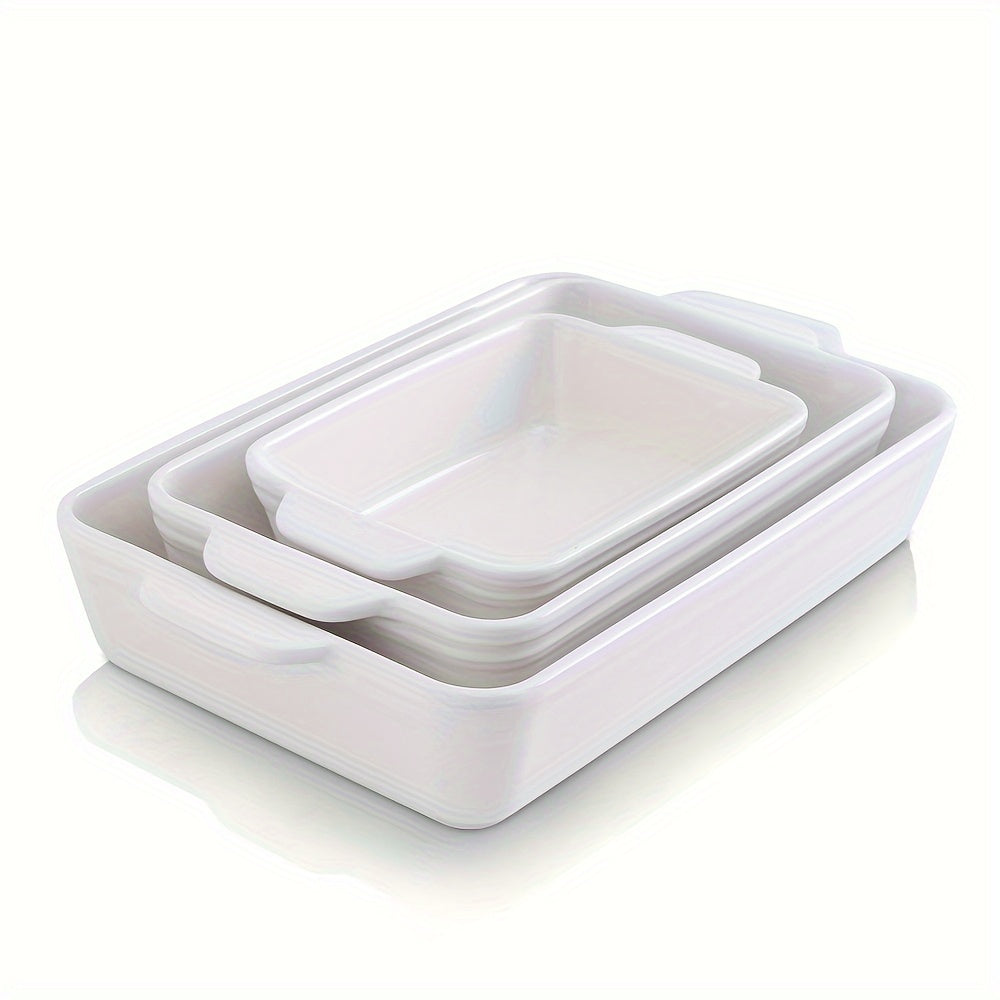 KOOV Bakeware Set, Ceramic Baking Dish Set, Rectangular Casserole Dish Set, lasagna Pan, Baking Pans Set for Cooking, Cake Dinner, Kitchen, 9 x 13 Inches, 3-Piece (Set of 3, White)