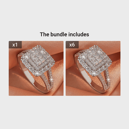 [Large Multi Row Rings] White Synthetic Zirconia Large Multi Row Rings | Stylish Couples Jewelry, Wedding Gifts, Holiday Accessories, Elegant Plated Luxury Statement Rings