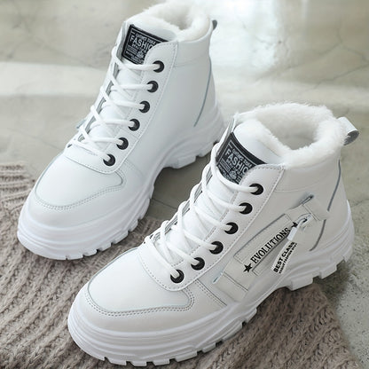 Damen-Winterstiefel mit hohem Schaft – Warm gefütterte Stiefeletten mit dicker Sohle, Schnürung, lässiger Stil, perfekt für Komfort bei kaltem Wetter, Winterstiefel