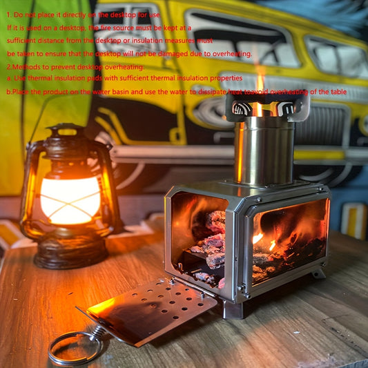 1pc Multi-functional Portable Stainless Steel Wood Stove, Lightweight Camping Cookware For Outdoor Picnic And Camping