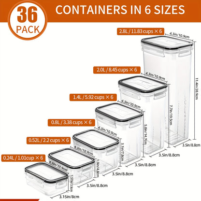 Skroam 36 Pack Airtight Food Storage Containers for Kitchen Pantry Organization and Storage, BPA Free, Plastic Kitchen Storage Containers with Lids for Flour, Sugar, and Cereal, Labels & Marker