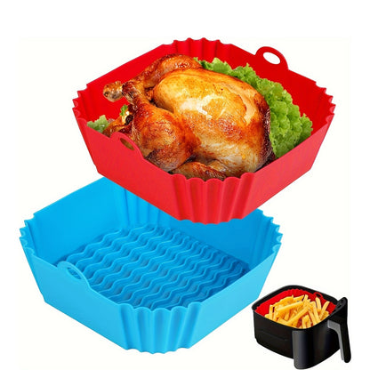2pcs Square/rotundity Silicone Air Fryer Liner -8 Inches Reusable Air Fryer- Air Fryer Accessories - Air Fryer Insert for 4 to 7 QT Ovens And Microwave Accessories (red+blue), Air Fryer Oven Accessories, Chefman Air Fryer Acc