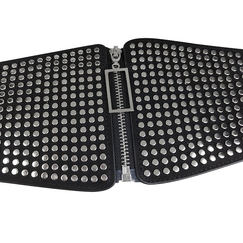 Breiter, elastischer Nietengürtel für Damen, Gothic-Taillengürtel in Übergröße, Stretchgürtel, langer Damengürtel für Damen, Korsettgürtel