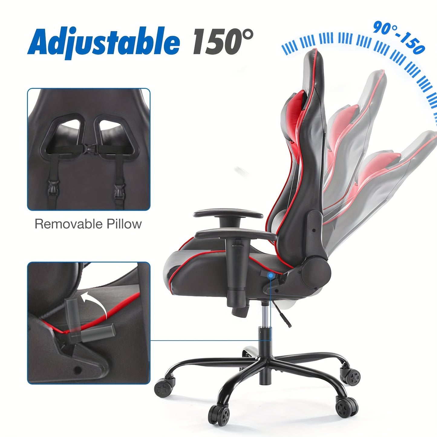 Recliner Executive Chair Ergonomic Gaming Chair Home Office Desk Chair With Wheels High Back Computer Chair With Lift Armrest, Lumbar Support, Headrest