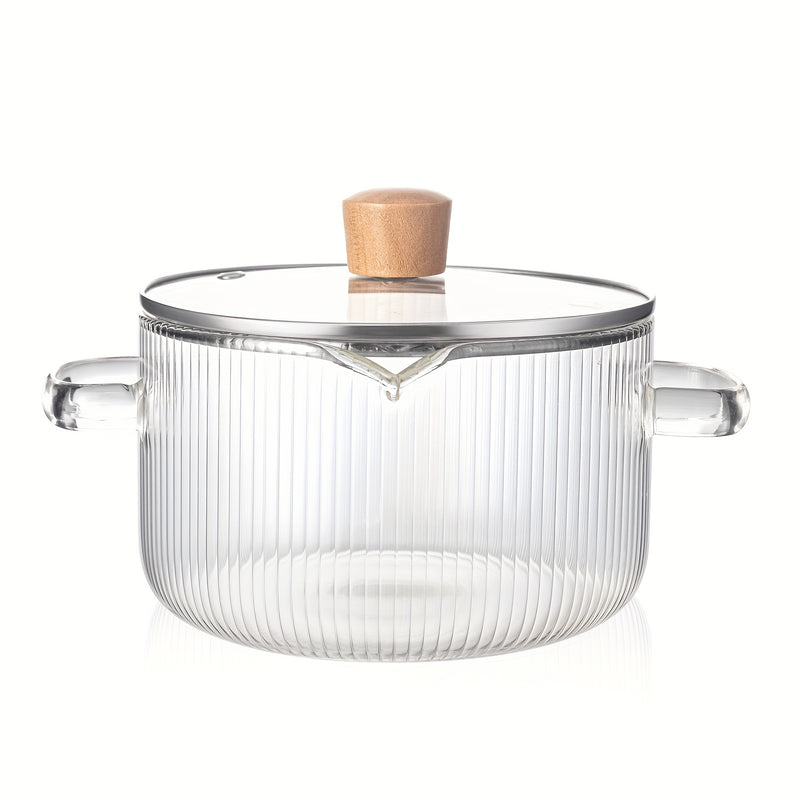 1pc, Glass Soup Pot, Glass Cooking Pot With Lid, Heat Resistant Borosilicate Glass Cookware, Stovetop Pot Set, Paella Pan Simmer Pot With Cover Safe For Soup, Milk