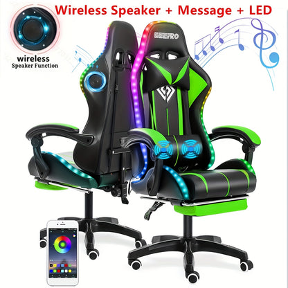 LED Gaming Chair With Wireless Speakers And Massage Big And Tall Video Game Chair For 397lbs With Footrest Reclining High Back Computer Desk Chair