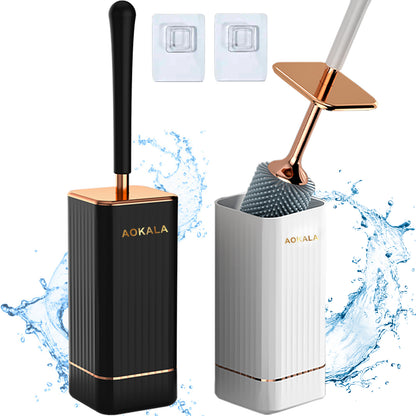 Aokala WC-Bürste mit Halter, elegantes WC-Bürsten-Set mit ergonomischem, langem Griff, modernes Badezimmer-Reinigungszubehör, langlebig, gründliche Reinigung, ideales Weihnachts- oder Halloween-Geschenk! – Schwarz &amp; Weiß