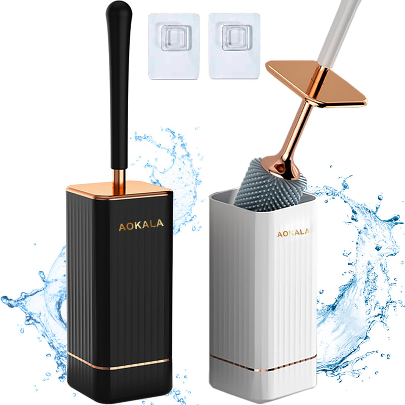 Aokala WC-Bürste mit Halter, elegantes WC-Bürsten-Set mit ergonomischem, langem Griff, modernes Badezimmer-Reinigungszubehör, langlebig, gründliche Reinigung, ideales Weihnachts- oder Halloween-Geschenk! – Schwarz &amp; Weiß
