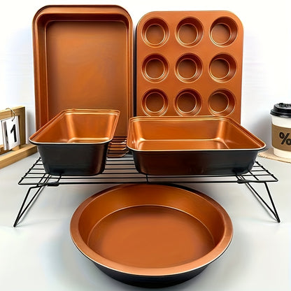 5-10pcs Non-Stick Bakeware Set, Round Cake Pan and Square Loaf & Muffin Tins with Roasting Dish – Oven Safe, Easy to Clean, Dishwasher Friendly