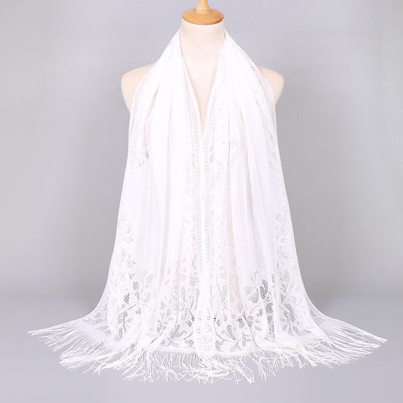 [Schal aus floraler Spitze mit Quasten] Damen-Schal aus floraler Spitze mit Quasten, weicher Netzstoff mit Fransen, Brautschal für Hochzeits- und Abendkleider