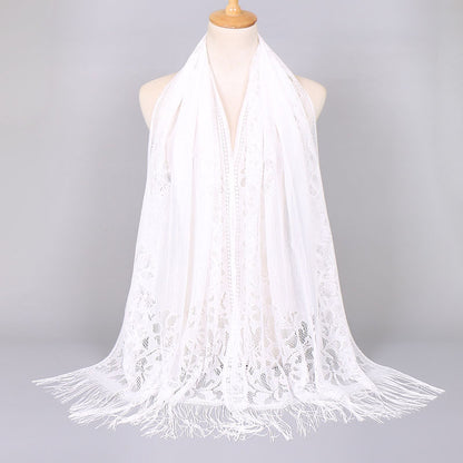[Schal aus floraler Spitze mit Quasten] Damen-Schal aus floraler Spitze mit Quasten, weicher Netzstoff mit Fransen, Brautschal für Hochzeits- und Abendkleider