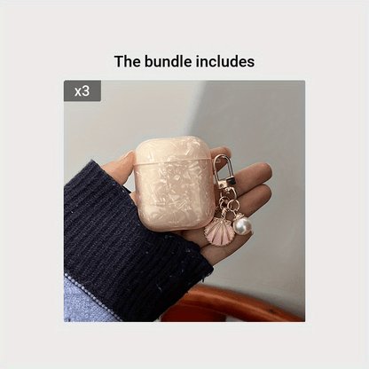 Schutzhülle mit rosa Muschelmuster – inklusive Muschelanhänger, robuste Schutzhülle für AirPods Pro 2. Generation, AirPods 1/2 und AirPods 3