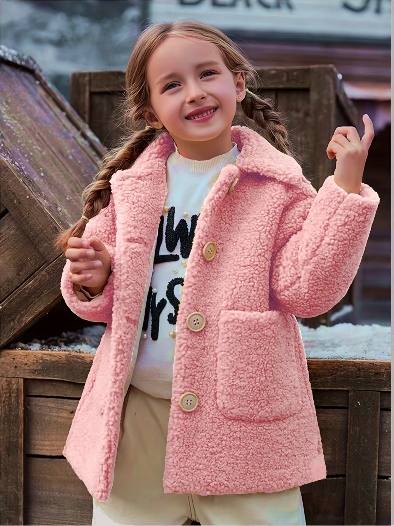 Mädchen-Lammfelljacke | JOMAKE Koreanischer Stil, Reverskragen, zweifarbig, warmer Windbreaker mit Taschen, Futter, Knopfverschluss, lange Ärmel für den Winter