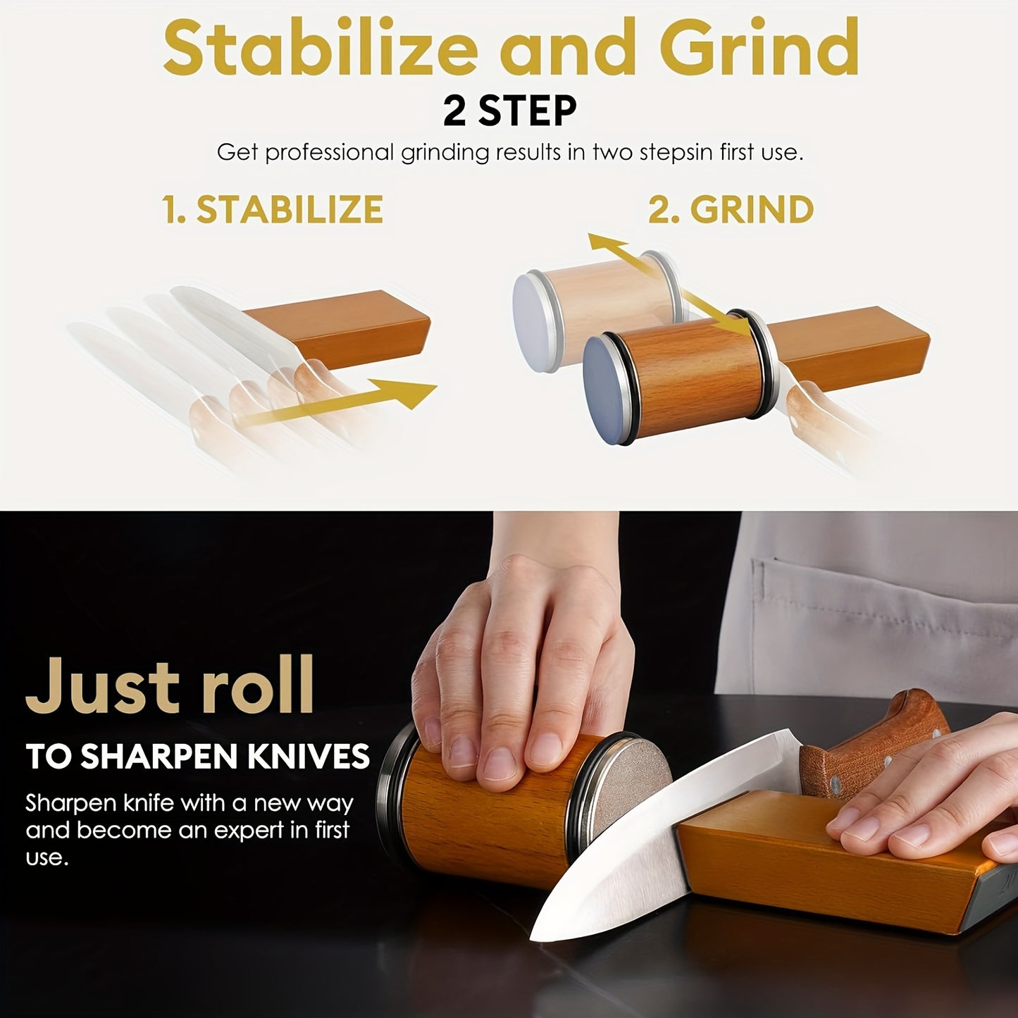 Knife Sharpener Tool, Rolling Knife Sharpeners Kit, Kitchen Knivies Sharpener With Diamond And Ceramic For Steel, Knife Sharpening With 15 And 20°, Angle Base For Kitchen Knives, Selected Christmas Present For Kitchen Enthus