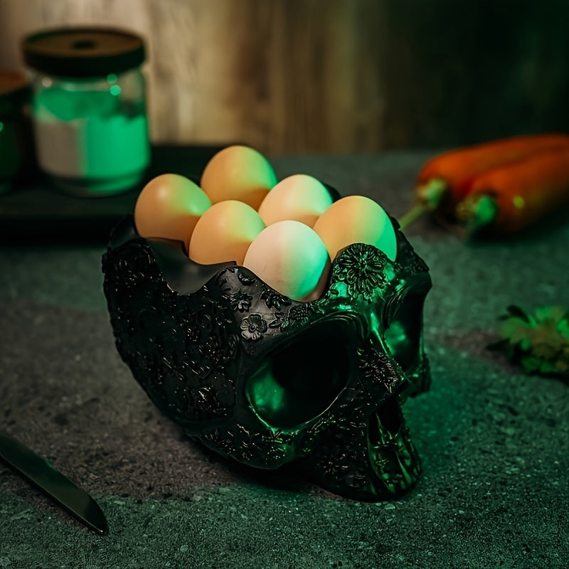 Skull-Shaped Resin Egg Holder - Durable Kitchen Storage Rack For 12 Eggs