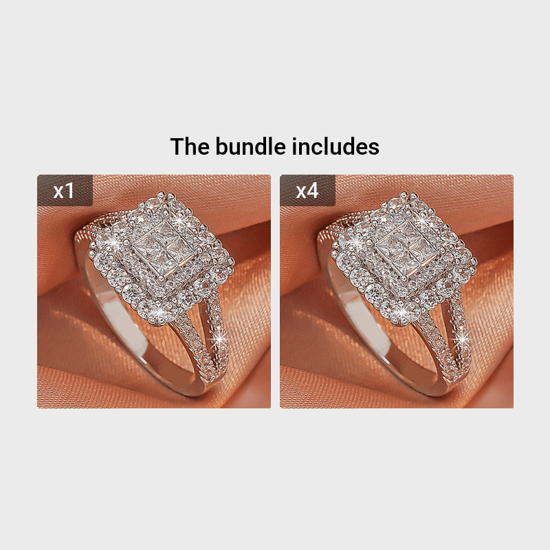 [Large Multi Row Rings] White Synthetic Zirconia Large Multi Row Rings | Stylish Couples Jewelry, Wedding Gifts, Holiday Accessories, Elegant Plated Luxury Statement Rings