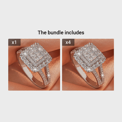 [Large Multi Row Rings] White Synthetic Zirconia Large Multi Row Rings | Stylish Couples Jewelry, Wedding Gifts, Holiday Accessories, Elegant Plated Luxury Statement Rings