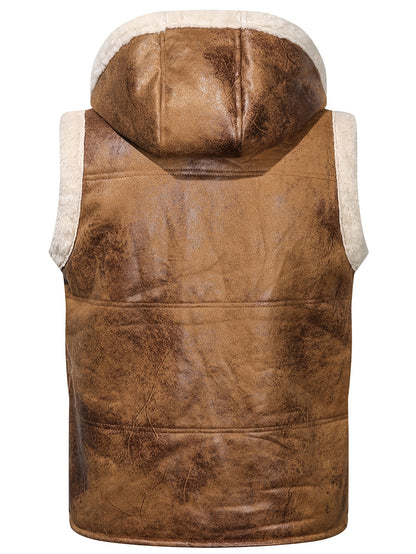 Men's Fleece-Lined Hooded Vest - Stylish Sleeveless Jacket with Zipper Pockets, Warm & Windproof for Casual Winter Wear, Olive Green, Daily Comfort Vest | Hooded Jacket | Functional Pockets